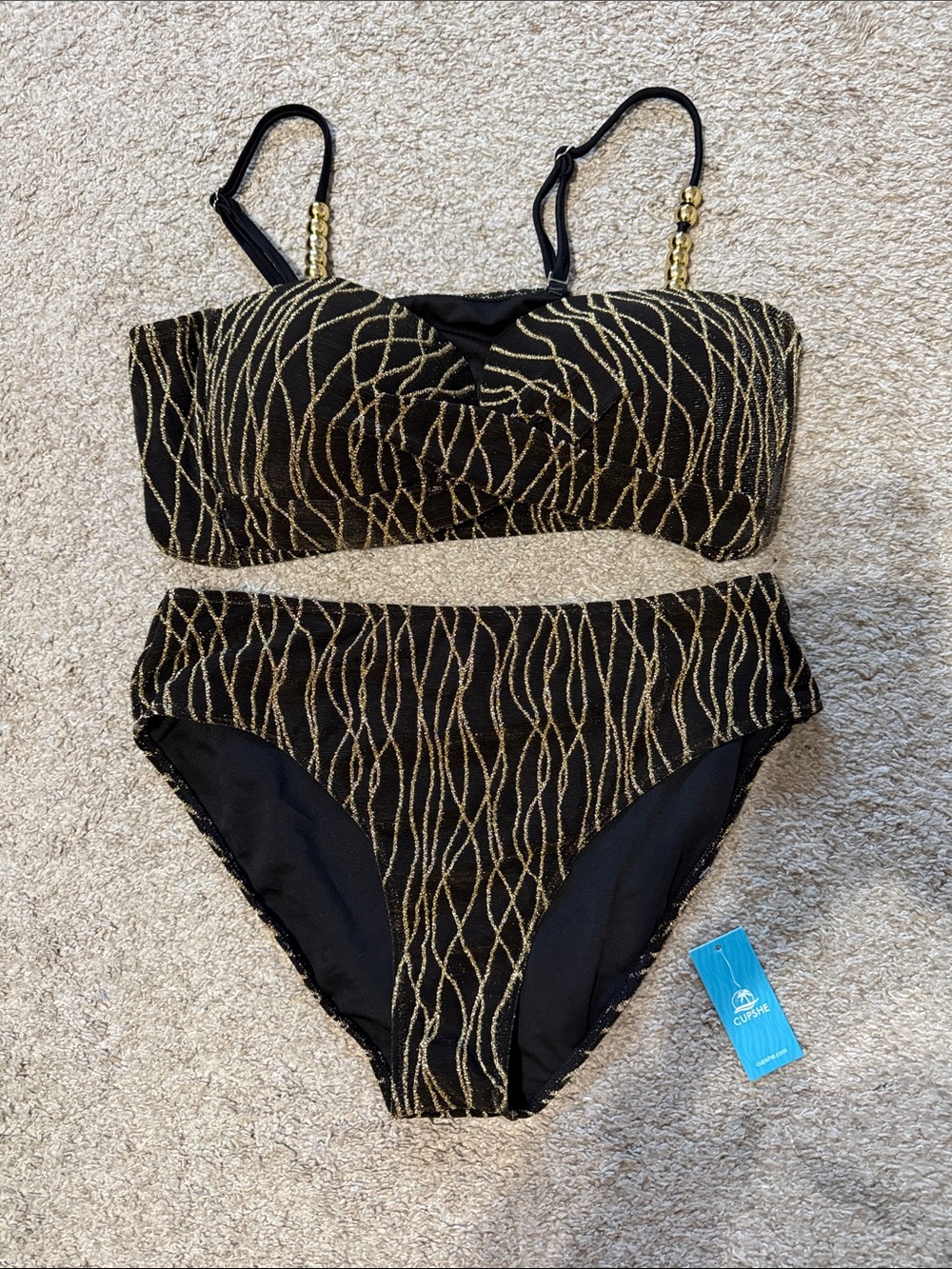Women’s Cupshe black with gold glitter bikini
